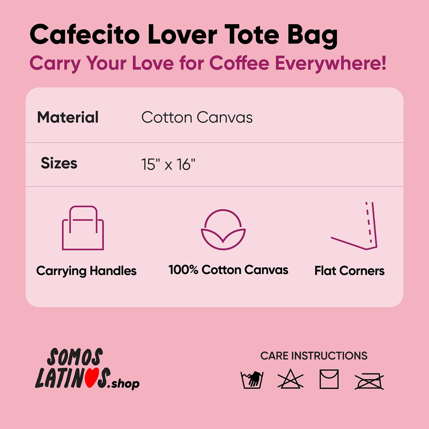 Cafecito Lover Tote Bag Specs